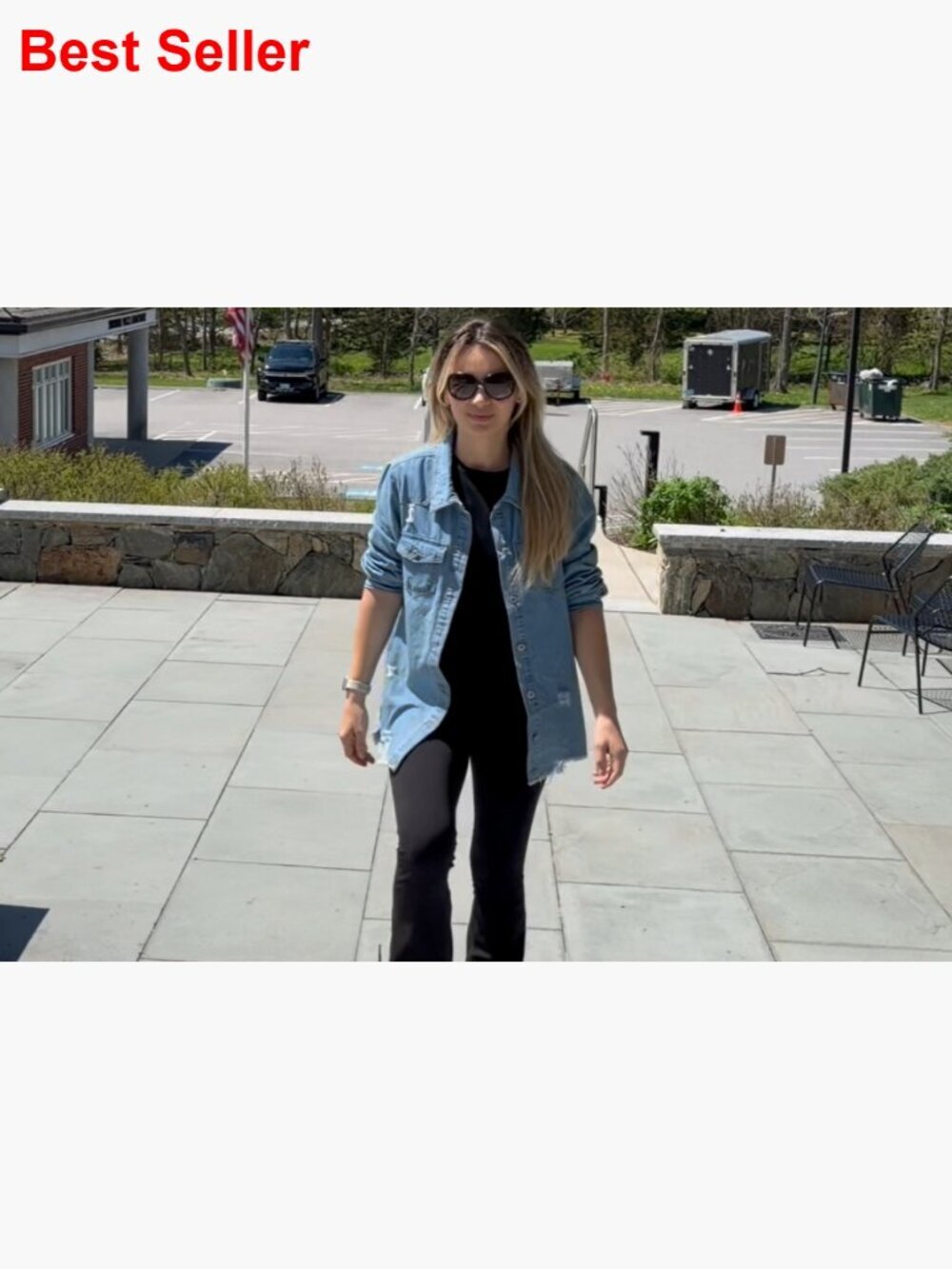 Distressed Denim Shirt Jacket Oversized Button Down Long Sleeve Jean Coat - Picture 7 of 7